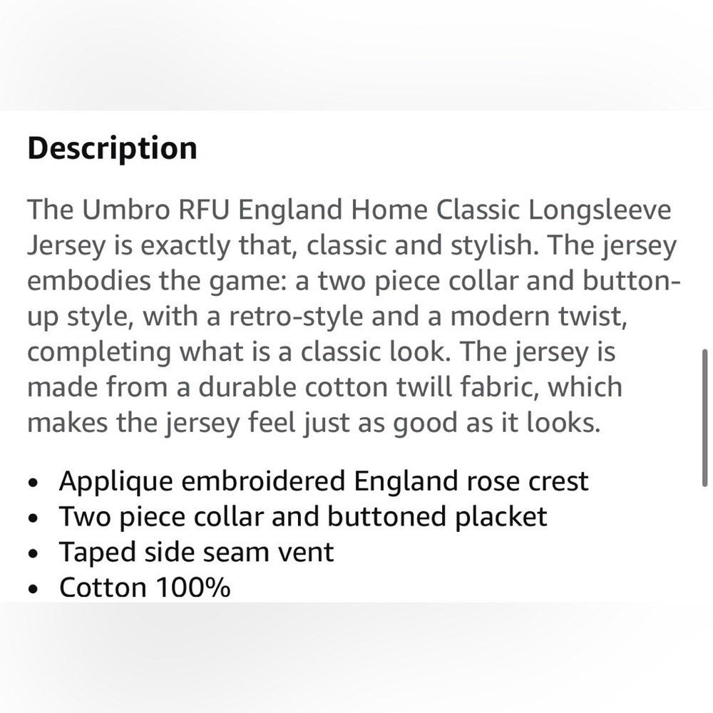 Umbro RFU Men’s England Home Classic Long Sleeve Jersey - Picture 6 of 6
